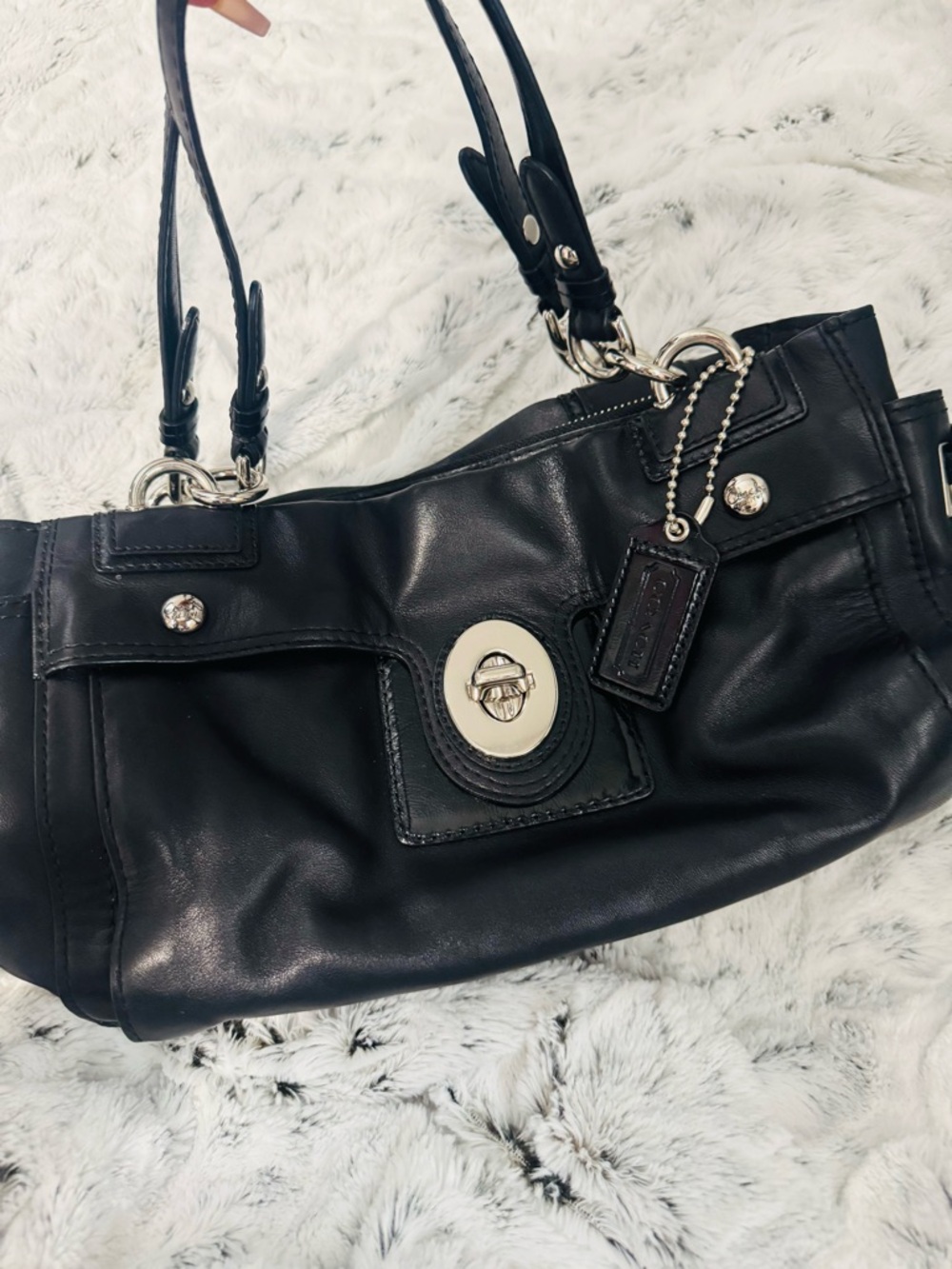 Coach Peyton Black Leather Turnlock Shoulder Bag